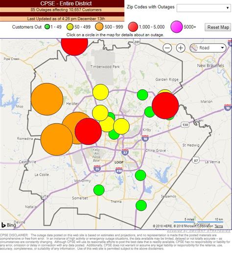 A map showing San Antonio power outages